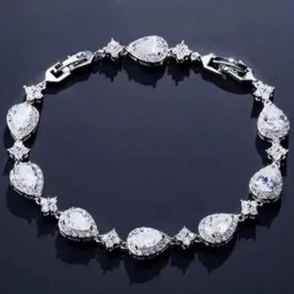 Zircon adjustable Wedding Sterling Silver Teardrop Bracelet